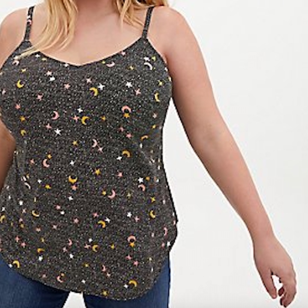 Torrid Top Ava Black Celestial Stretch Challis Cami
